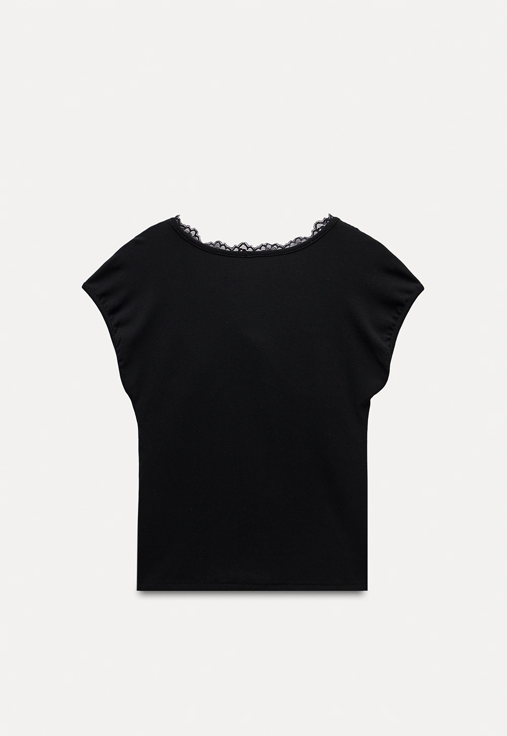 Women's Ruched V-Neck Lace Trim Fitted T-Shirt