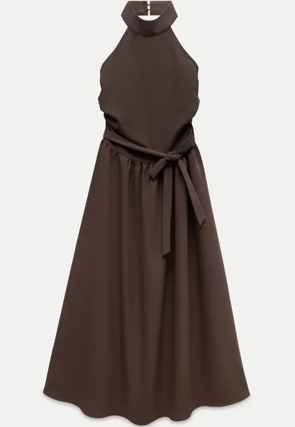 Halter Neck Midi Dress with Waist Tie