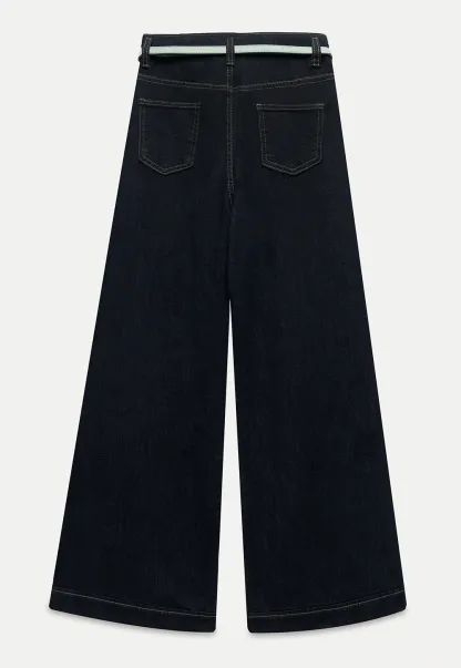 Wide-Leg Belted Jeans