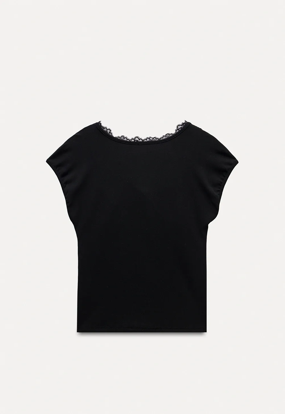 Women's Ruched V-Neck Lace Trim Fitted T-Shirt