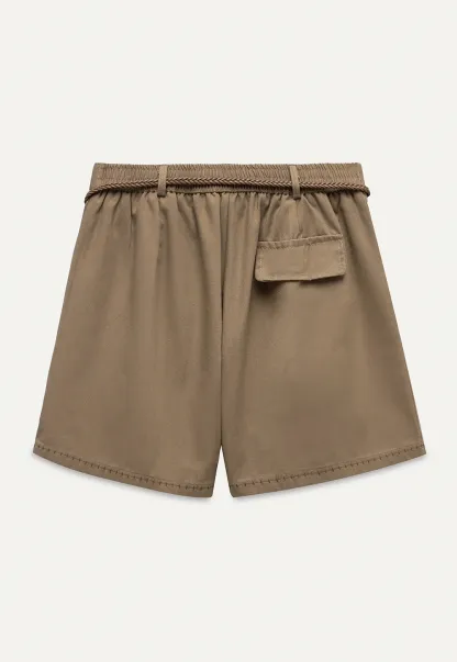Women's Belted Pleat-Front Bermuda Shorts