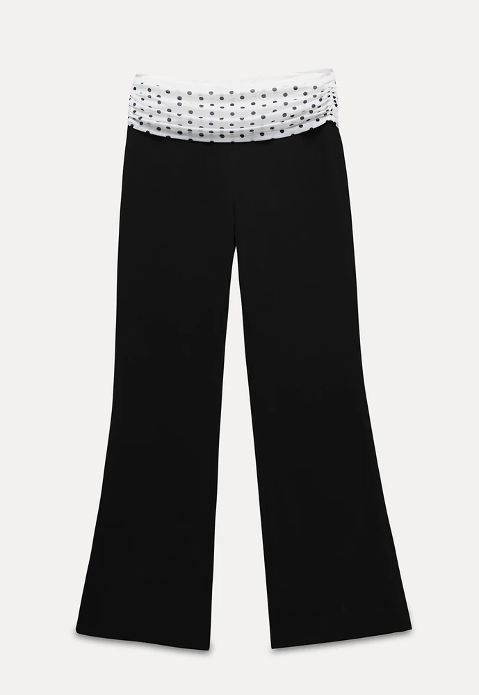 Polka-Dot Foldover Waist Flared Pants