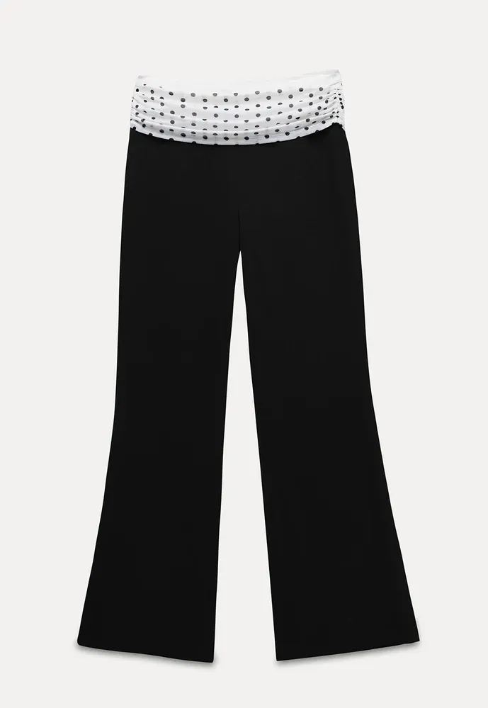 Polka-Dot Foldover Waist Flared Pants