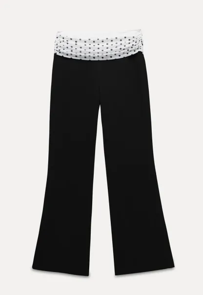 Polka-Dot Foldover Waist Flared Pants