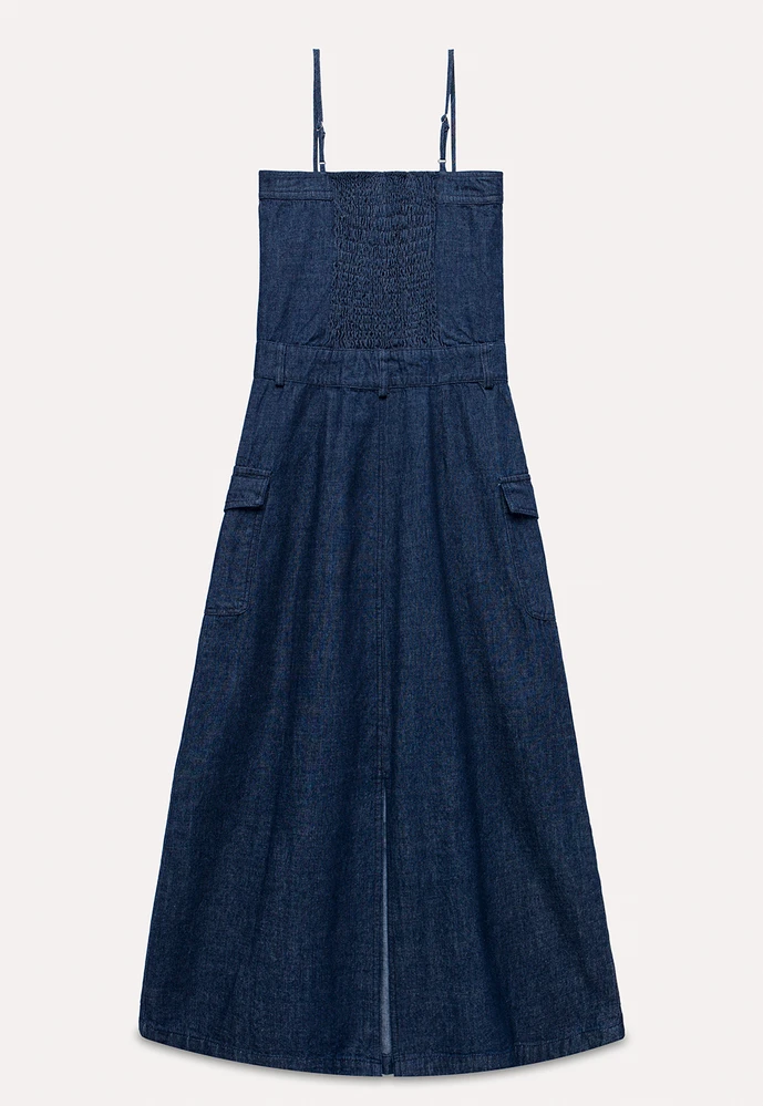 Button-Front Cargo Pocket Denim Dress