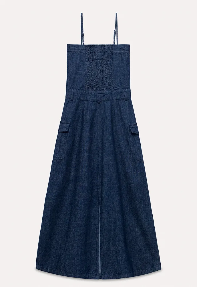 Button-Front Cargo Pocket Denim Dress