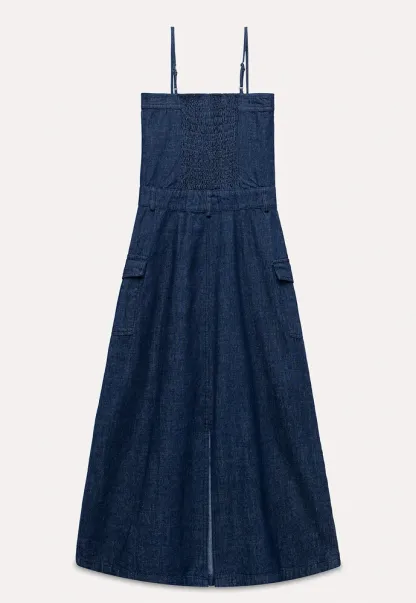 Button-Front Cargo Pocket Denim Dress