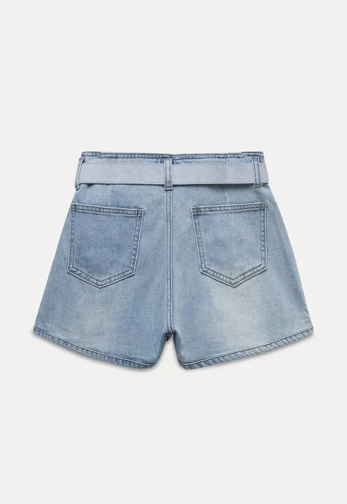 Belted High-Waist Denim Shorts