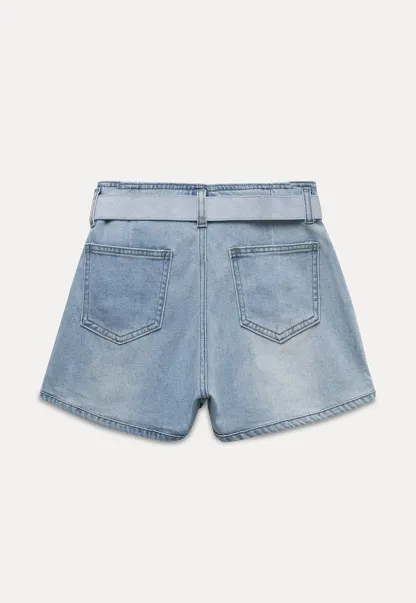 Belted High-Waist Denim Shorts