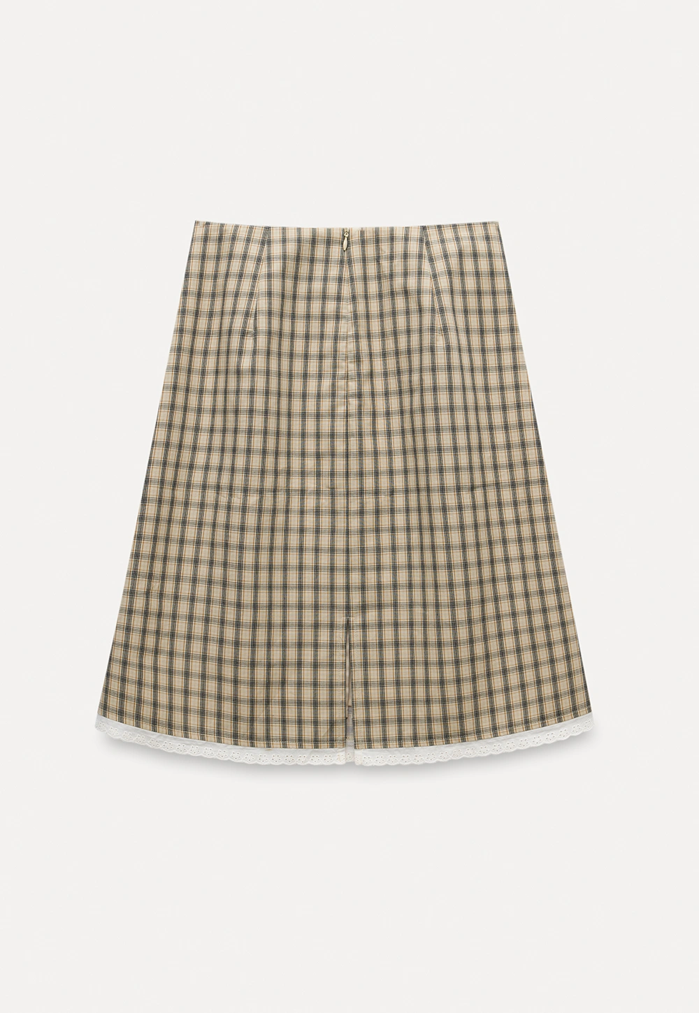 Women's Plaid A-Line Skirt with Lace Trim