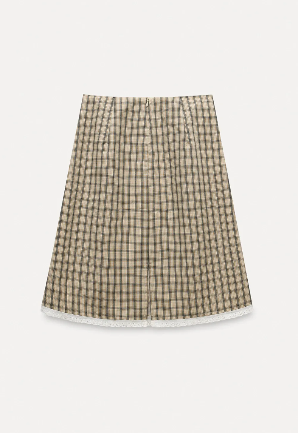 Women's Plaid A-Line Skirt with Lace Trim