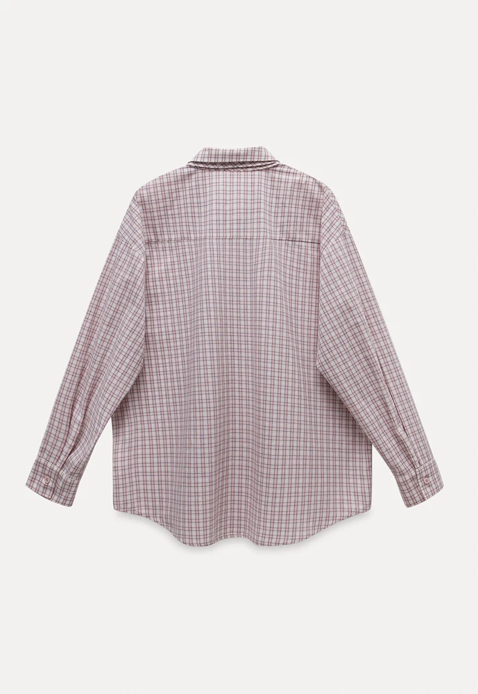 Women Plaid Tie‑Neck Shirt