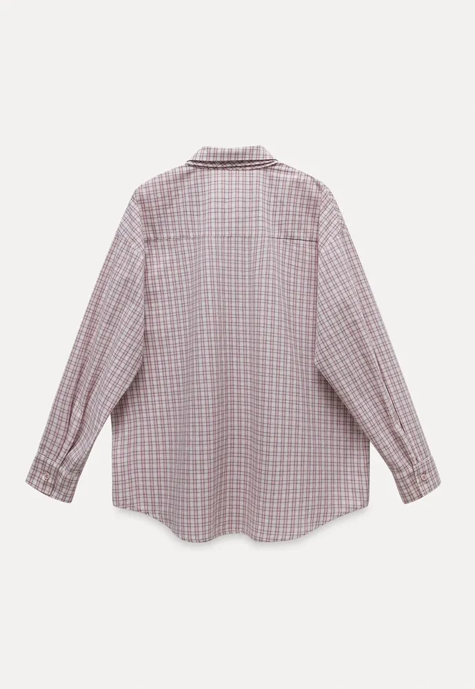 Women Plaid Tie‑Neck Shirt