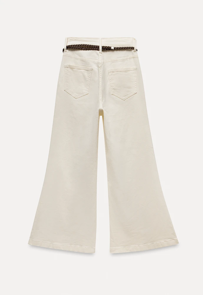 Braided-Belt Flared Jeans with Scarf Tie