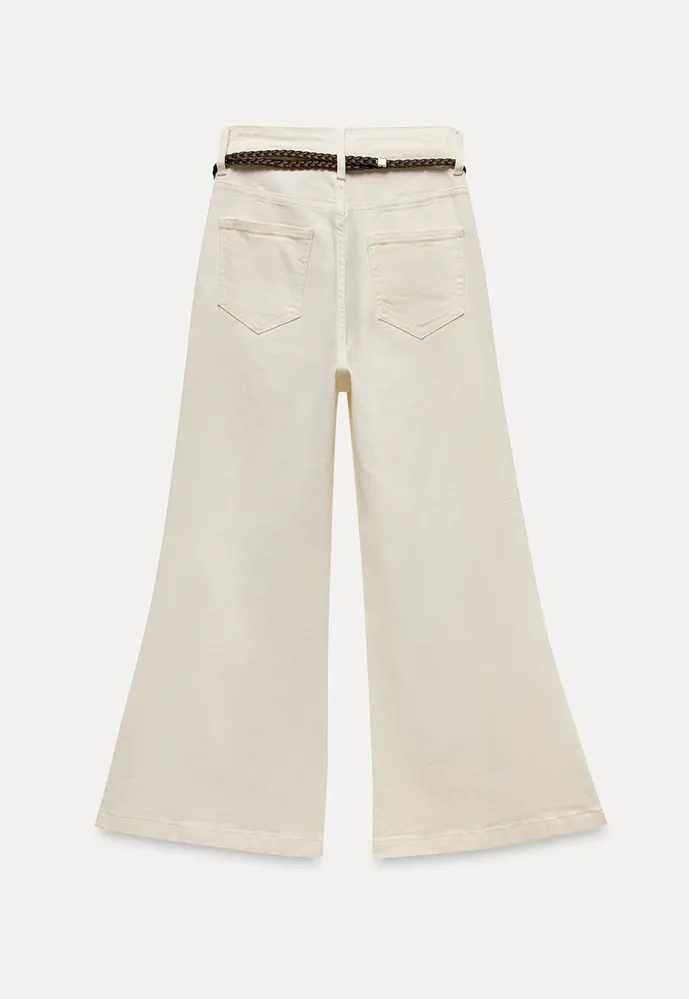 Braided-Belt Flared Jeans with Scarf Tie