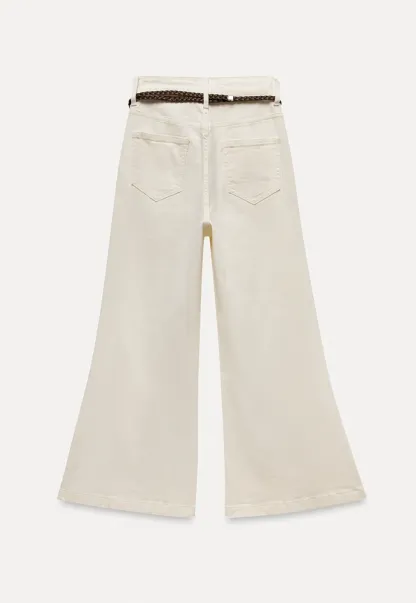 Braided-Belt Flared Jeans with Scarf Tie