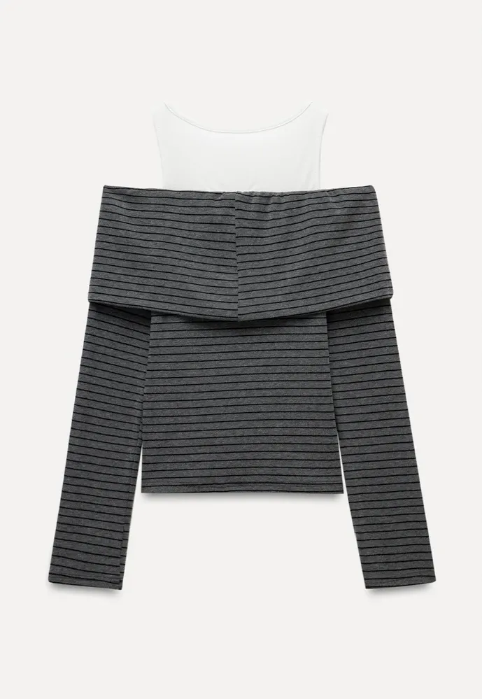 Spliced Faux Two-Piece Off-Shoulder Top