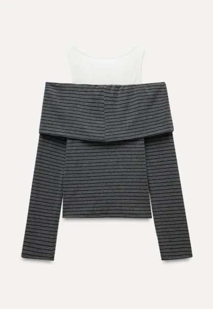 Spliced Faux Two-Piece Off-Shoulder Top
