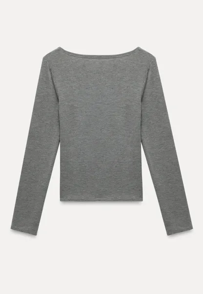 Women's Tie-Front Cutout Long-Sleeve Top