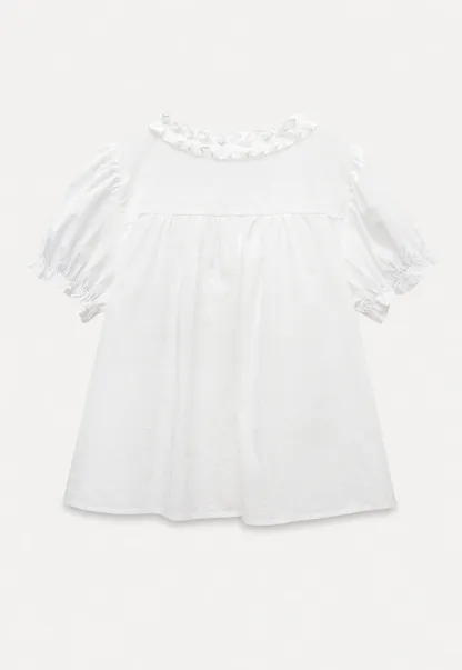 Women's Ruffle Trim Puff Sleeve Blouse