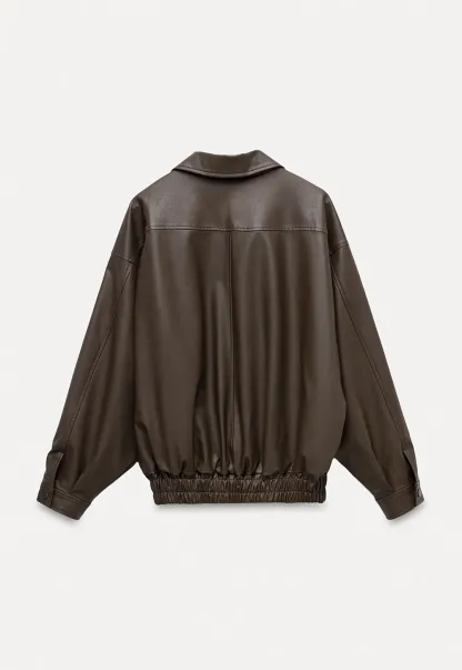Women's Oversized Faux Leather Bomber Jacket