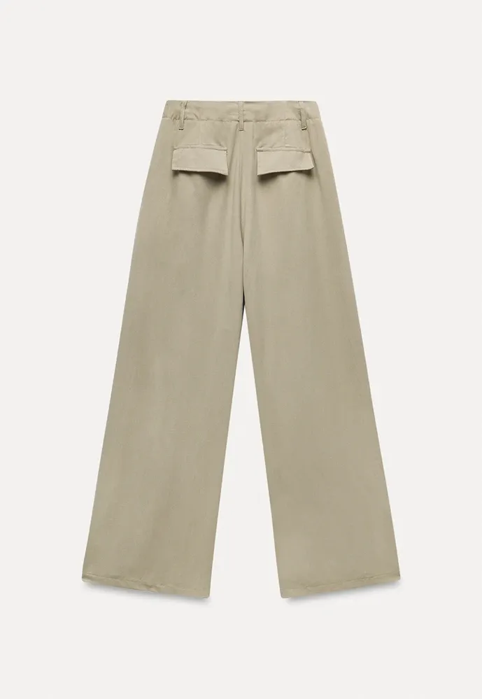 Tie-Waist Pleated Wide-Leg Pants