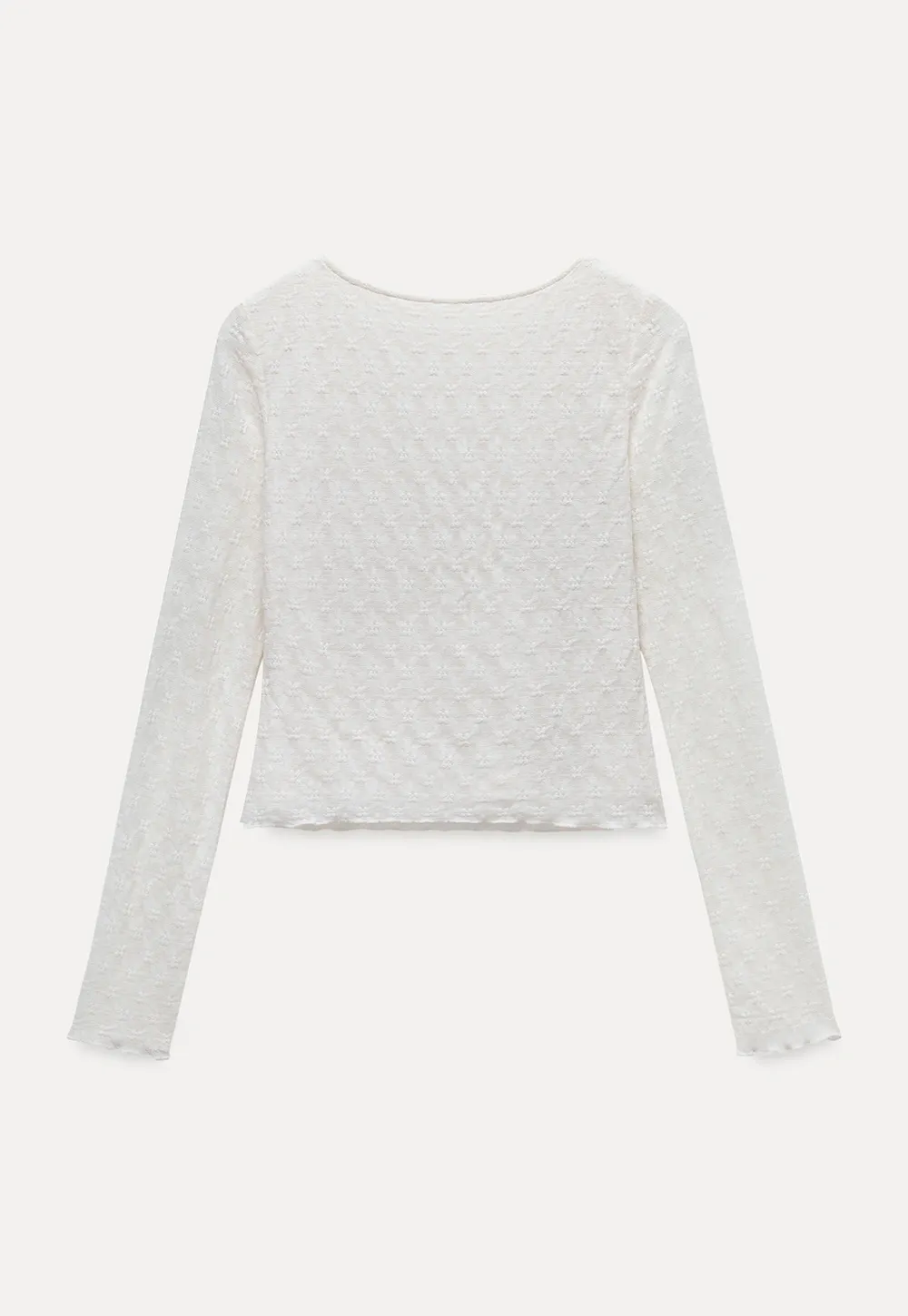 Women's Lace Trim Textured V-Neck Long Sleeve Top