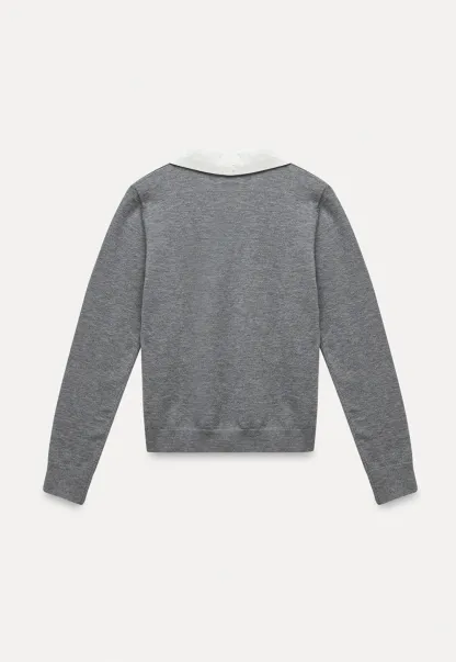 Women'sContrast Collar Long Sleeve Polo Top