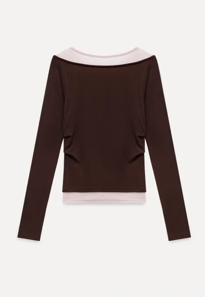 Women's Layered Boat Neck Long Sleeve Top