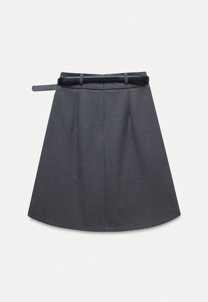 Belted Pleated Mini Skirt