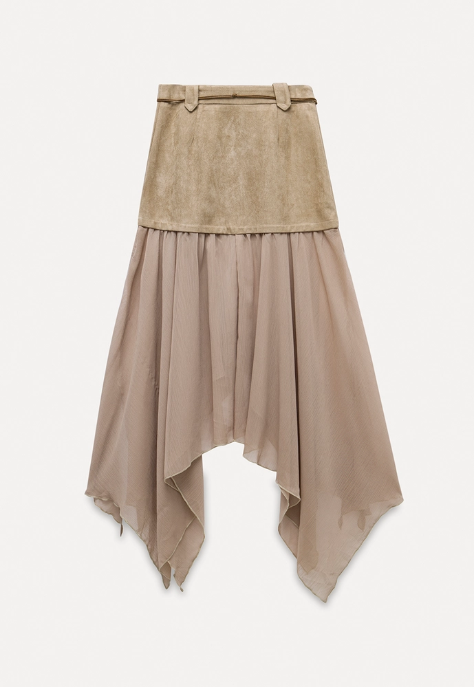 Patchwork Handkerchief-Hem Tie-Waist Skirt