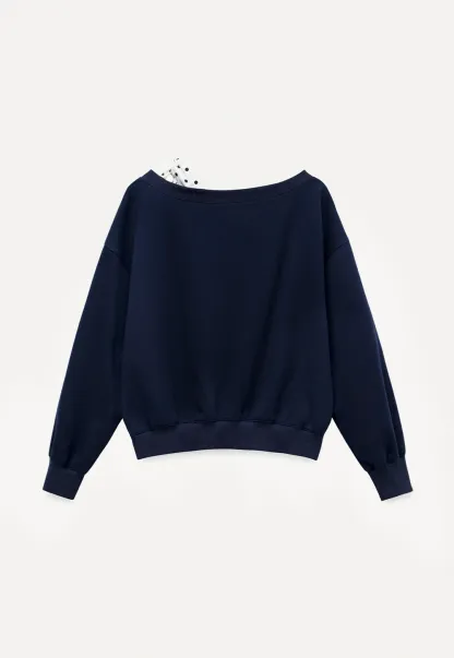 Womens Tie-Front Loose One-Shoulder Sweatshirt