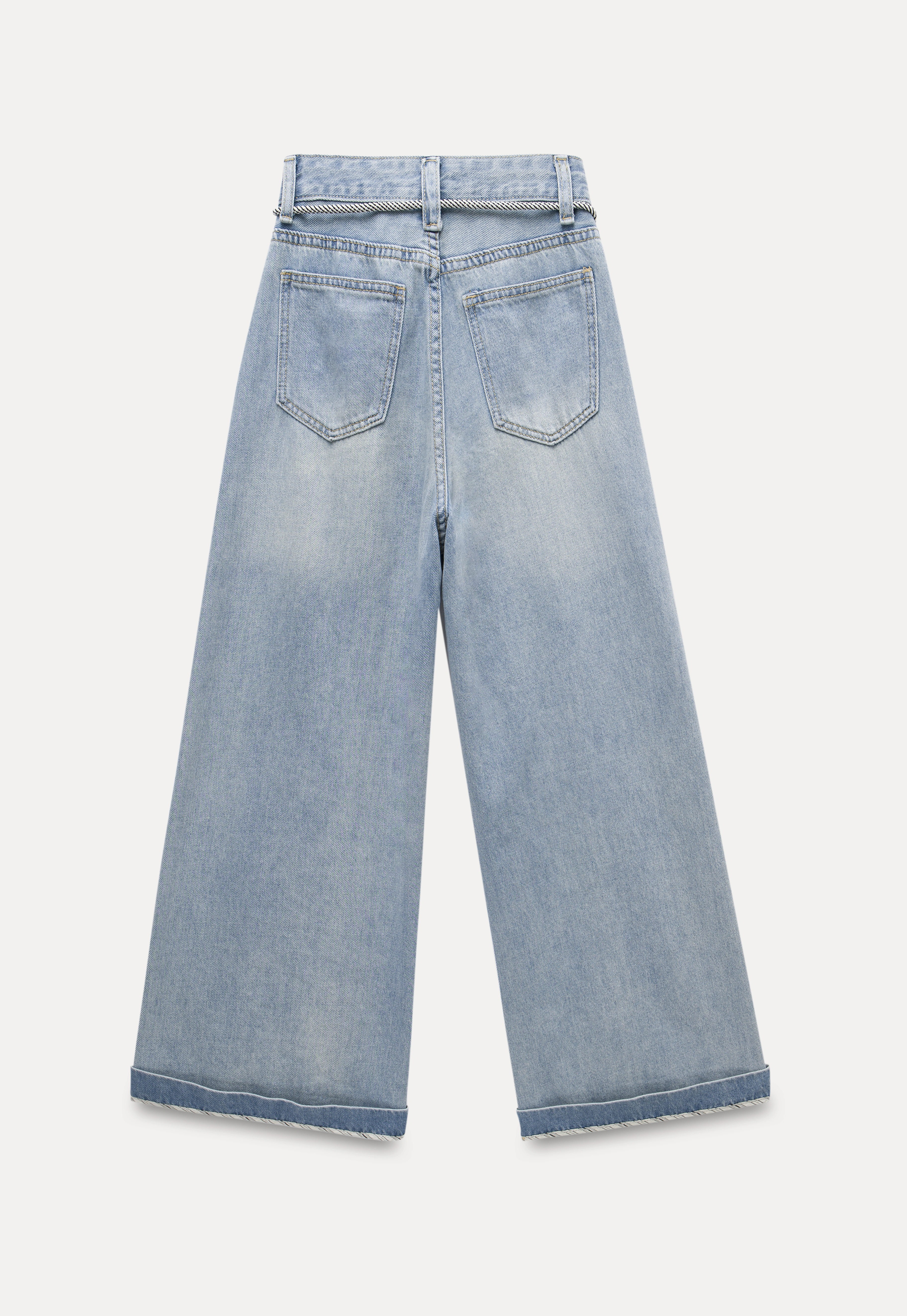 Women's High Waist Wide Leg Cropped Jeans with Belt