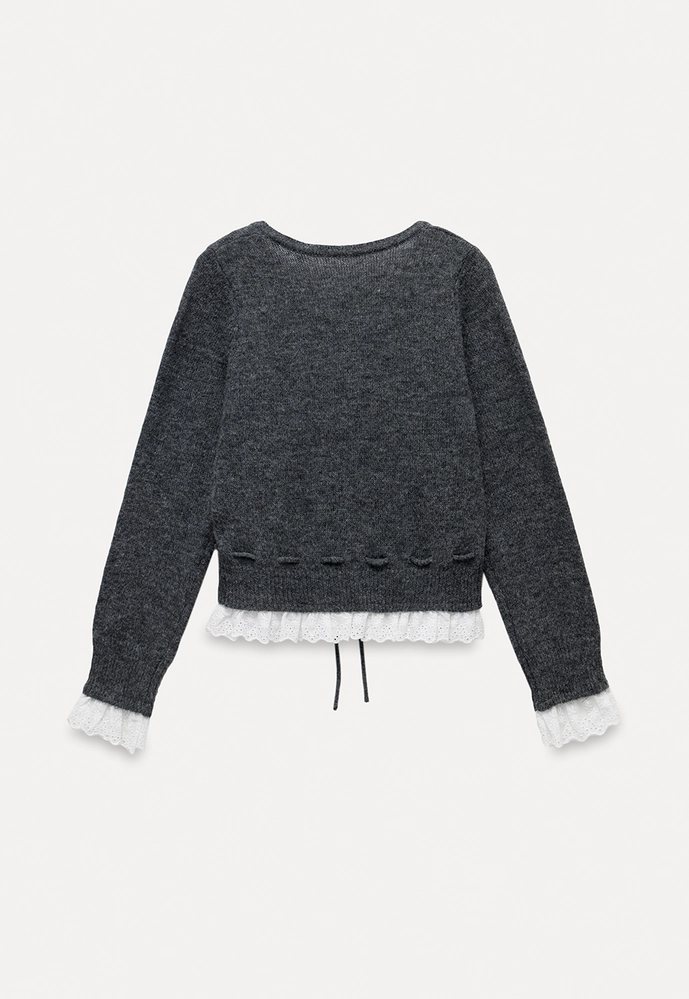 Lace-Trim Cardigan Sweater