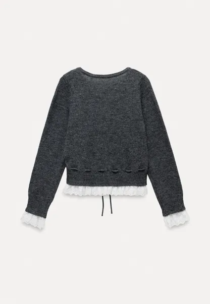 Lace-Trim Cardigan Sweater