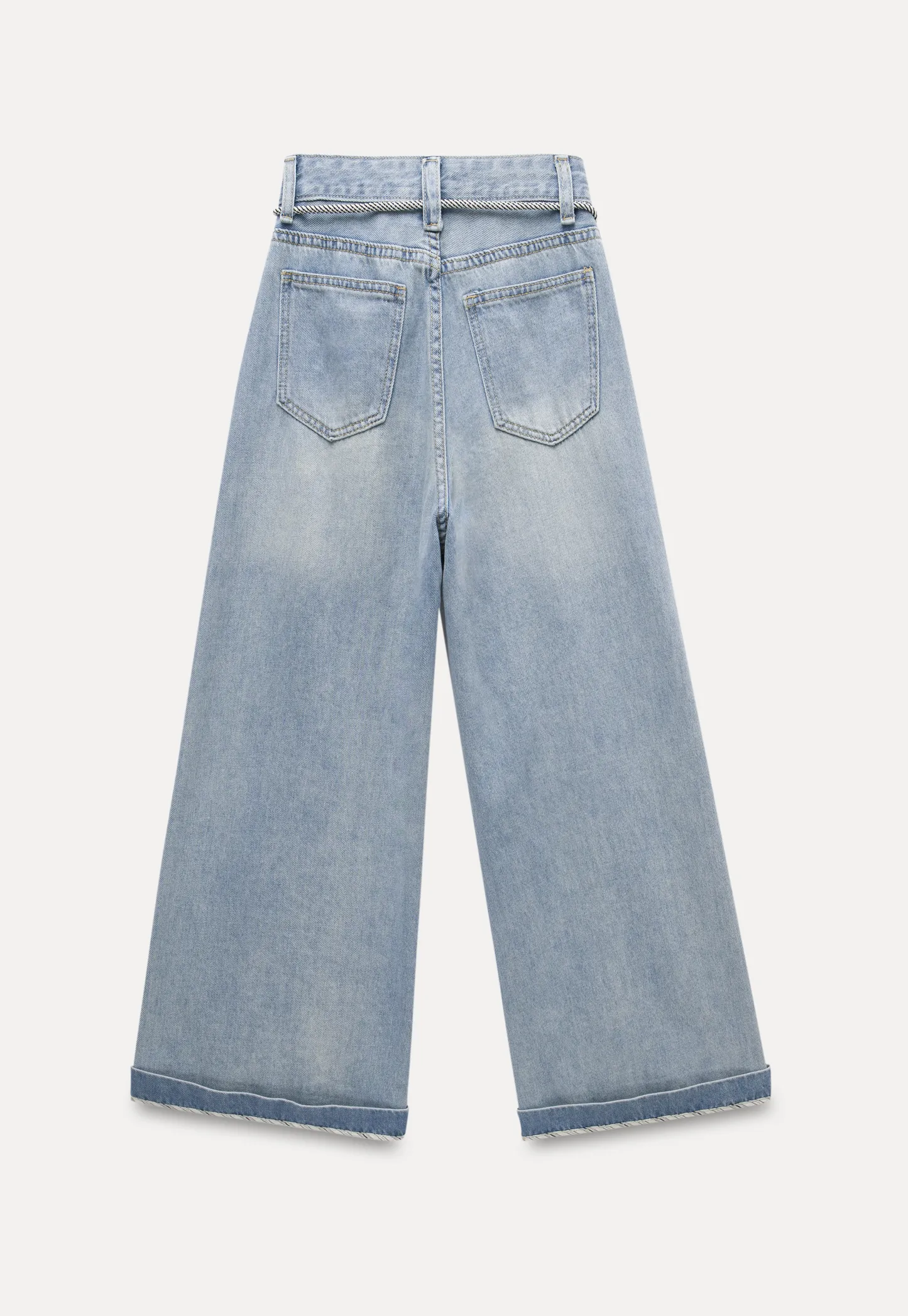Women's High Waist Wide Leg Cropped Jeans with Belt