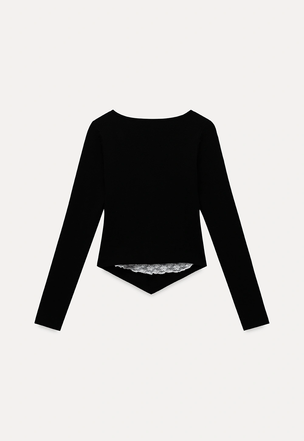 Black Long Sleeve V-Neck Cardigan with Lace Deta