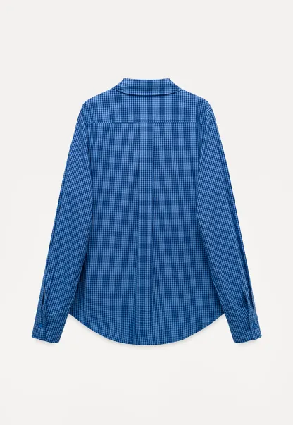 Womens Gingham Bow-Collar Long Sleeve Shirt