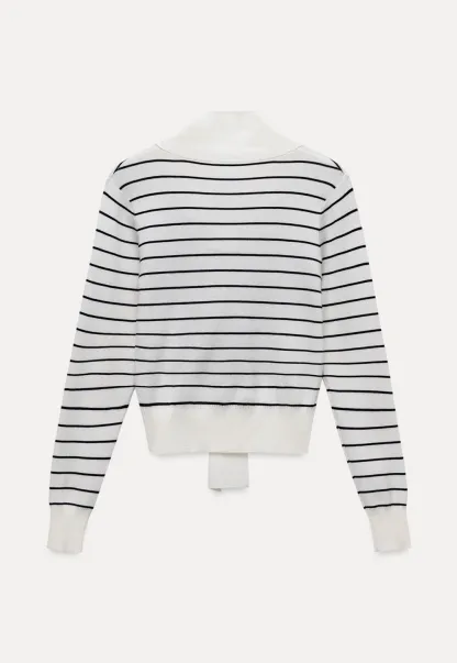 Womens Casual Striped Bow Knot Sweater