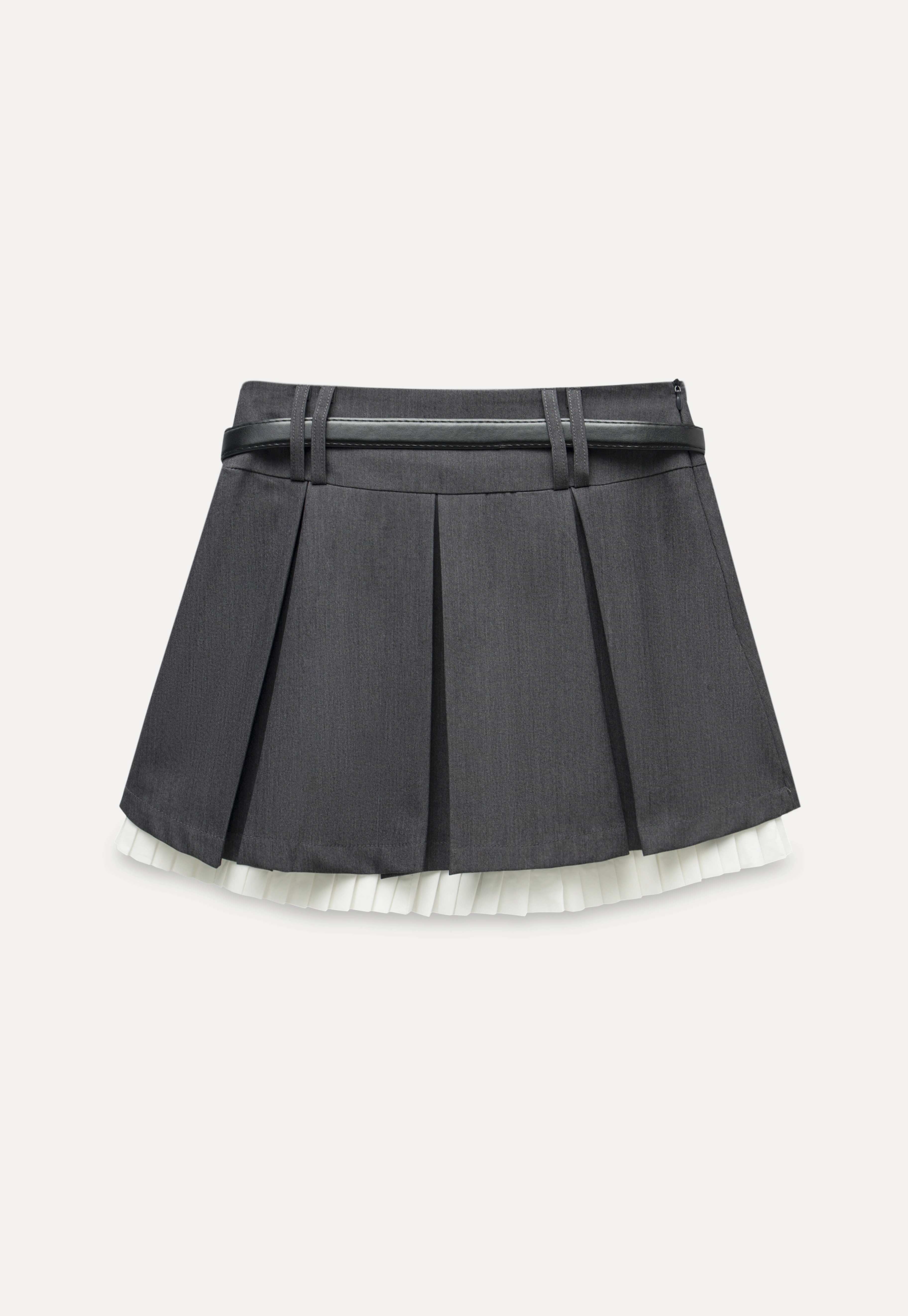 Pleated Layered Skirt Shorts with Belt