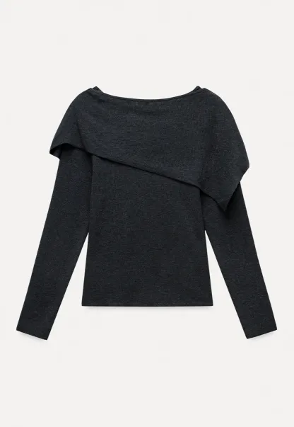 Womens Draped Cowl Neck Knit Top