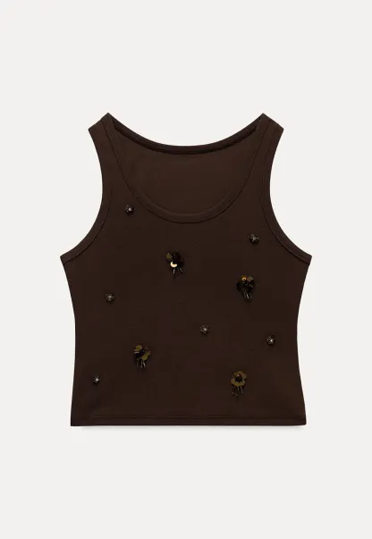 Womens Embellished Knit Vest Sleeveless Top