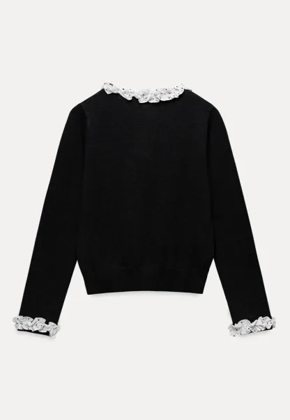 Ruffle Trim Button Down Knit Cardigan