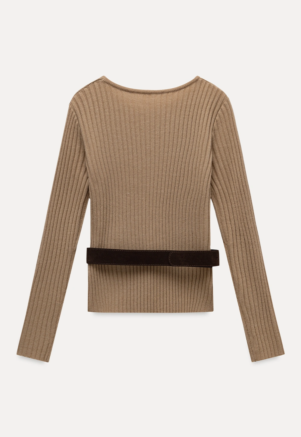 Womens Ribbed Crew Neck Long Sleeve Knit Top