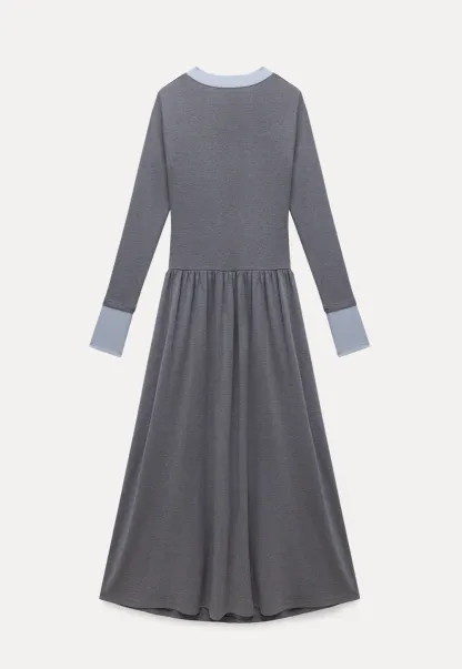 elegant grey long sleeve casual a-line dress