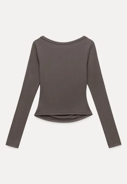 Women Boat Neck Ruched Long Sleeve T-Shirts