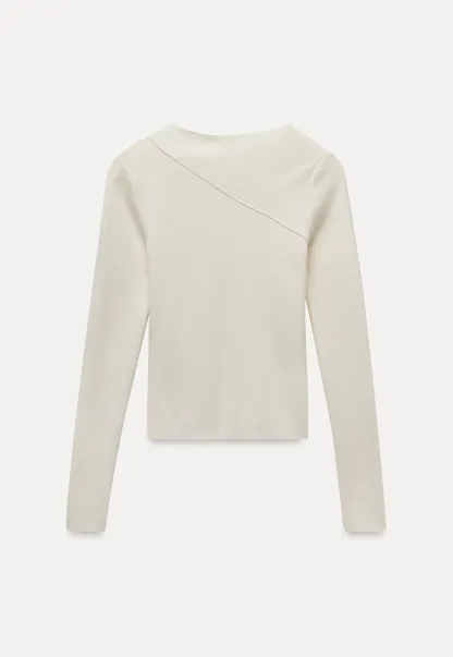 White Long Sleeve Knit Top With Tie