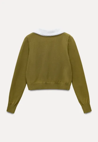 Womens Knit Cardigan with White Peter Pan Collar