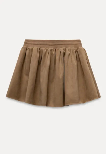 Womens Khaki Drawstring High Waist Pleated Mini Skirt