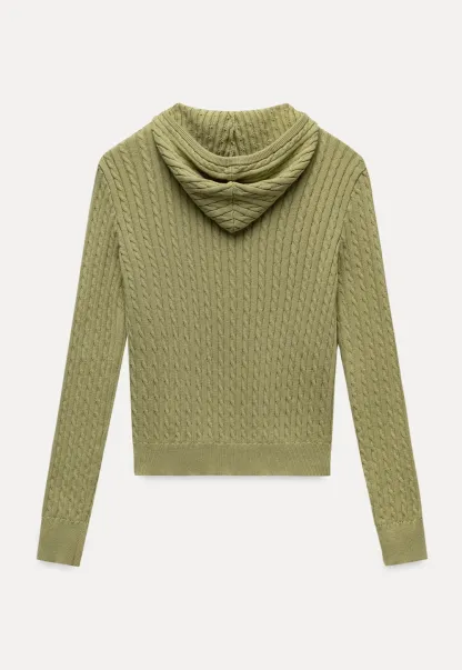 Womens Cable Knit Zip Up Hoodie Cardigan